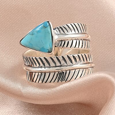 Santa Fe Style Kingman Turquoise Ring in Sterling Silver (Size 10.0) 0.50 ctw