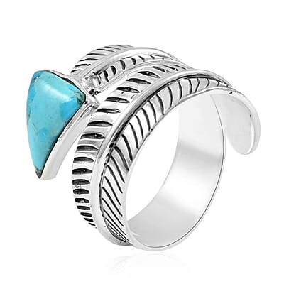 Santa Fe Style Kingman Turquoise Ring in Sterling Silver (Size 10.0) 0.50 ctw