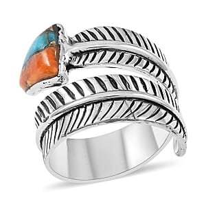 Santa Fe Style Spiny Turquoise Ring in Sterling Silver (Size 10.0) 0.25 ctw