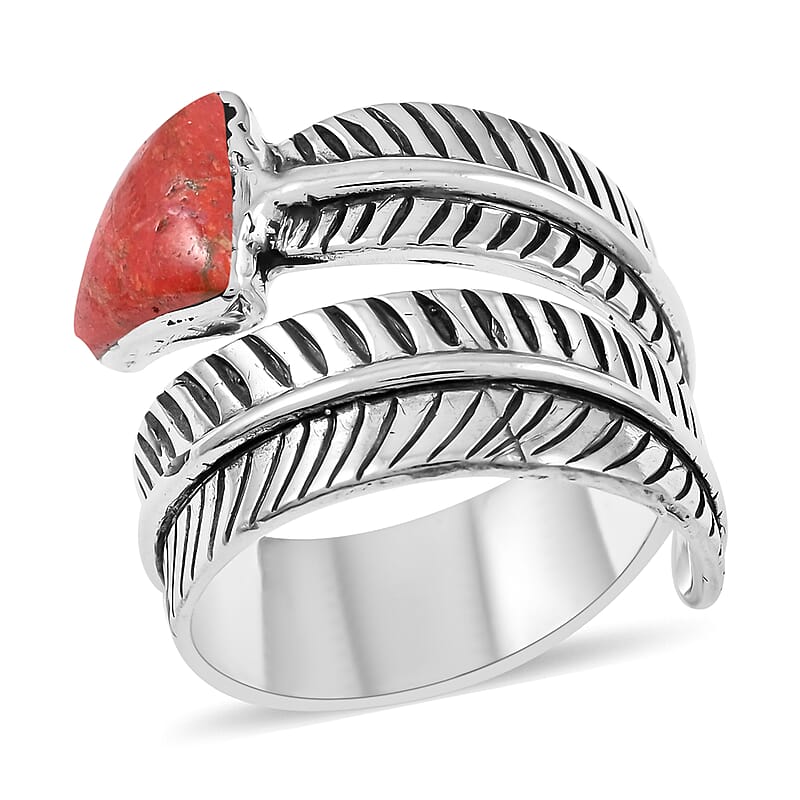 Santa Fe Style Coral Ring in Sterling Silver (Size 10.0)
