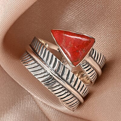 Santa Fe Style Coral Ring in Sterling Silver (Size 10.0)