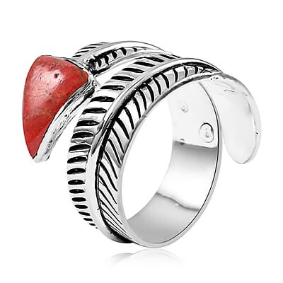 Santa Fe Style Coral Ring in Sterling Silver (Size 10.0)