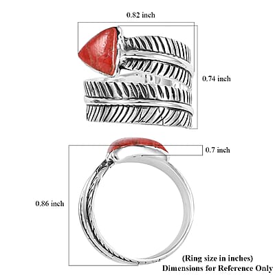 Santa Fe Style Coral Ring in Sterling Silver (Size 10.0)
