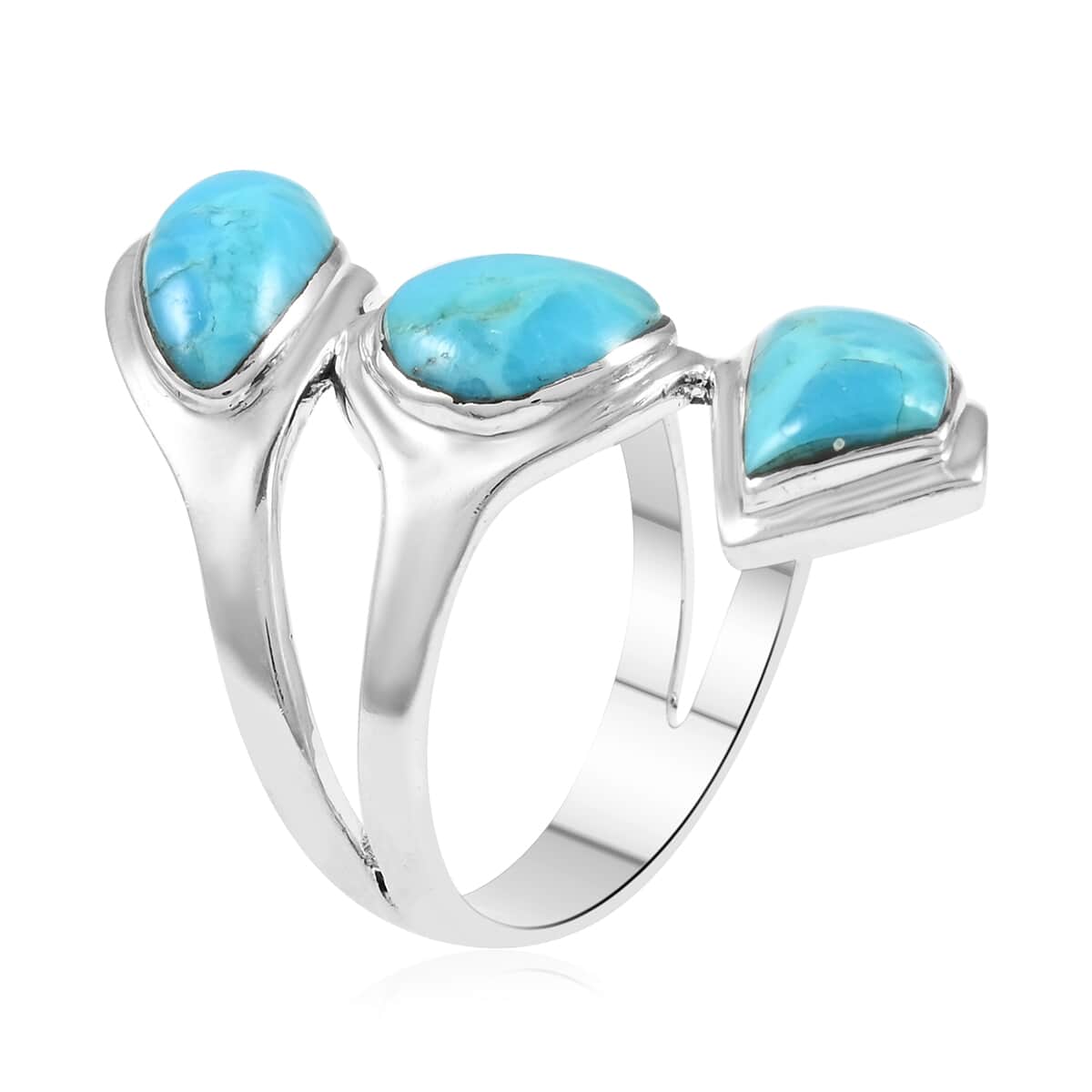 Santa Fe Style Kingman Turquoise Layered Look Ring in Sterling Silver (Size 10.0) 0.70 ctw image number 3
