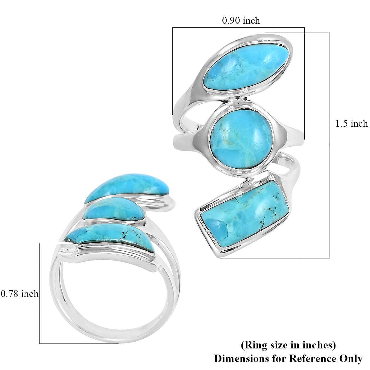Santa Fe Style Kingman Turquoise Layered Look Ring in Sterling Silver (Size 10.0) 0.70 ctw