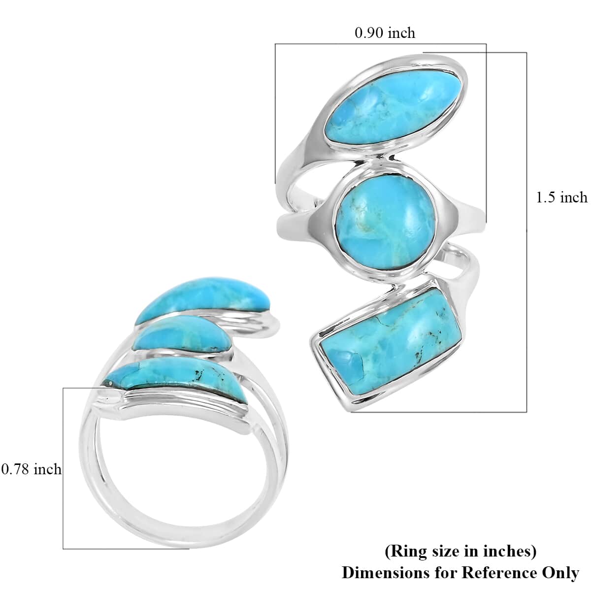 Santa Fe Style Kingman Turquoise Layered Look Ring in Sterling Silver (Size 10.0) 0.70 ctw image number 4