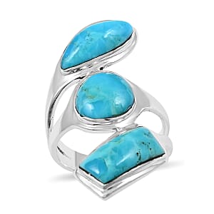 Santa Fe Style Kingman Turquoise Layered Look Ring in Sterling Silver (Size 6.0) 7.50 Grams 0.70 ctw