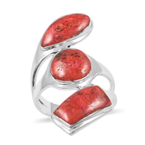Santa Fe Style Coral Layered Look Ring in Sterling Silver (Size 9.0)