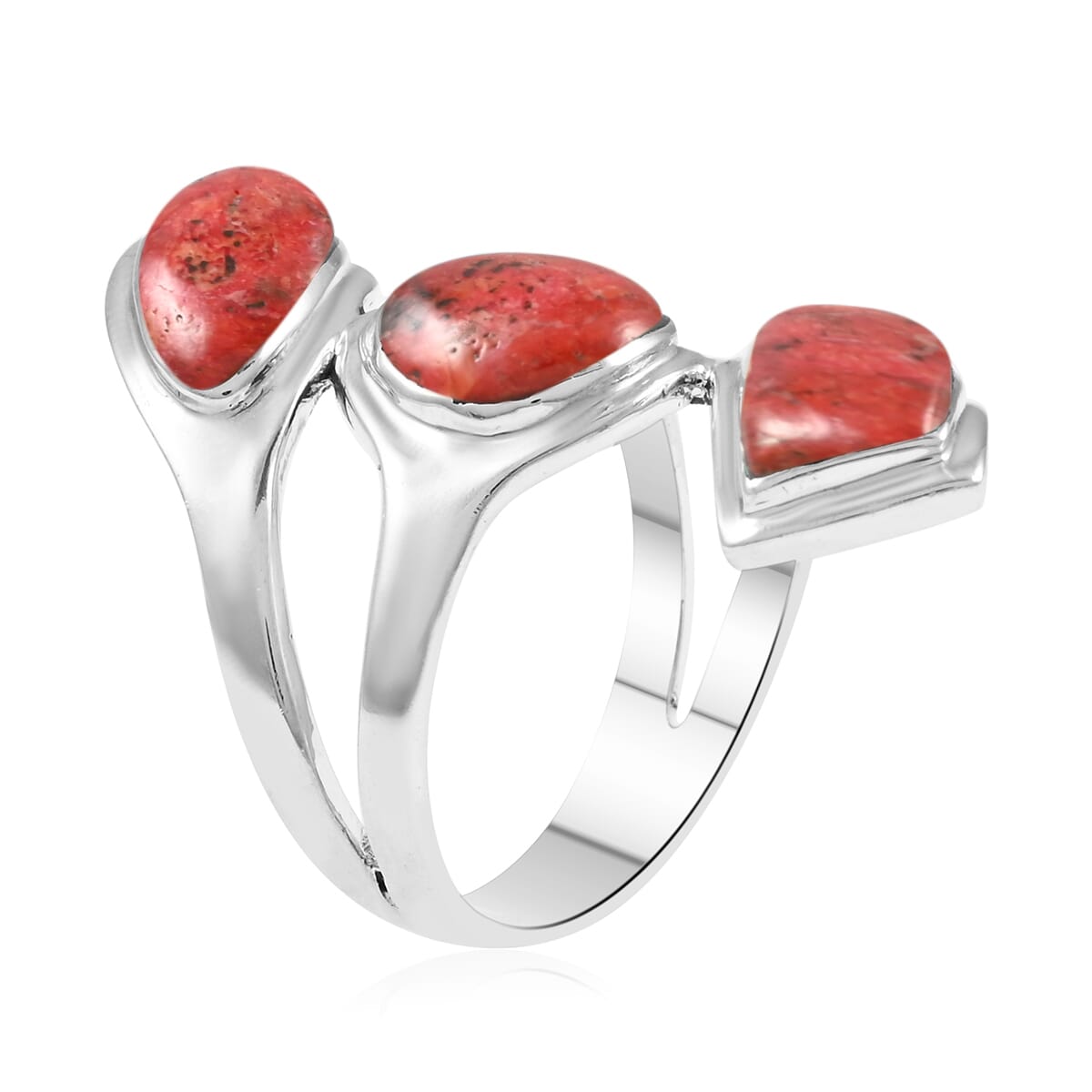 Santa Fe Style Coral Layered Look Ring in Sterling Silver (Size 9.0) image number 3