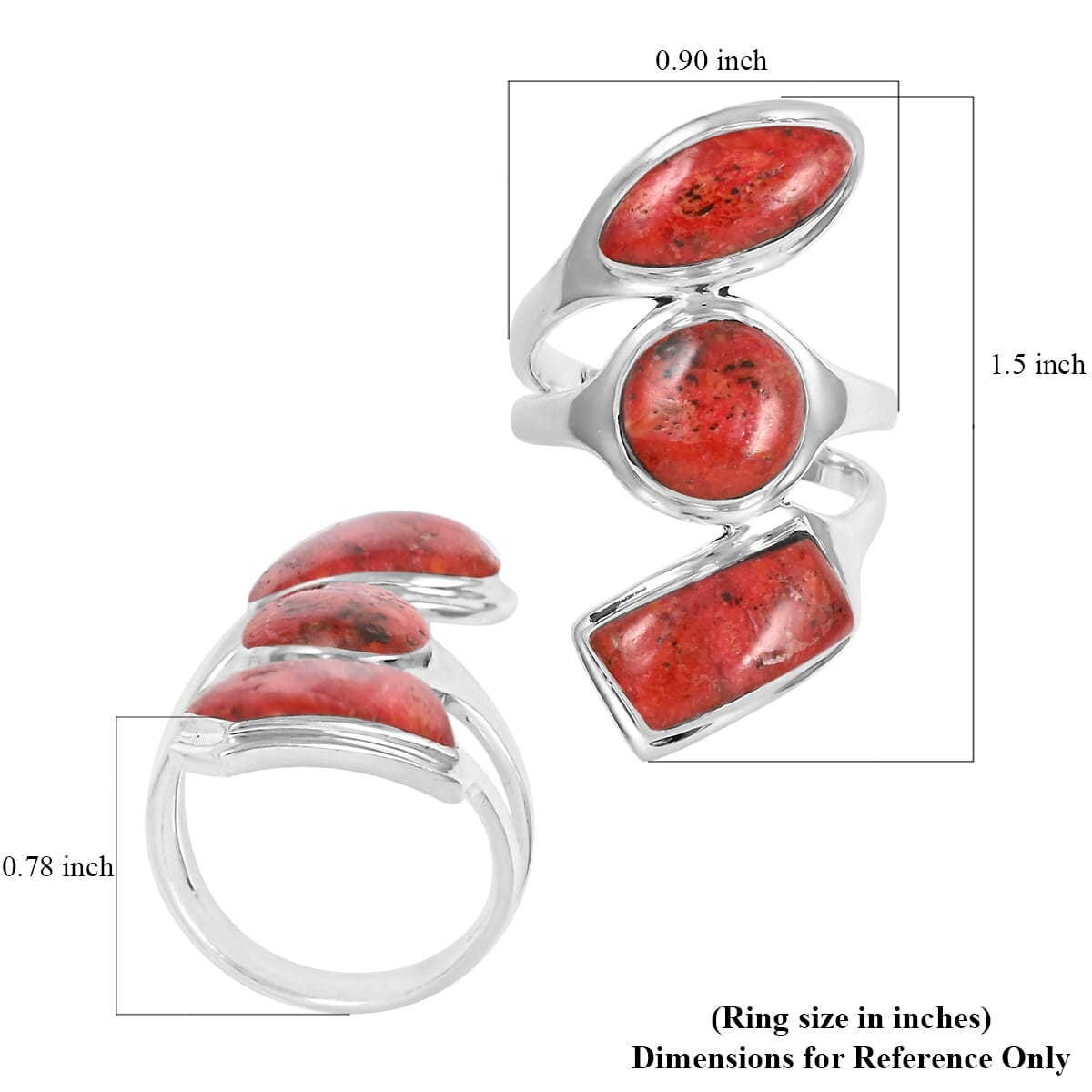 Santa Fe Style Coral Layered Look Ring in Sterling Silver (Size 9.0) image number 4