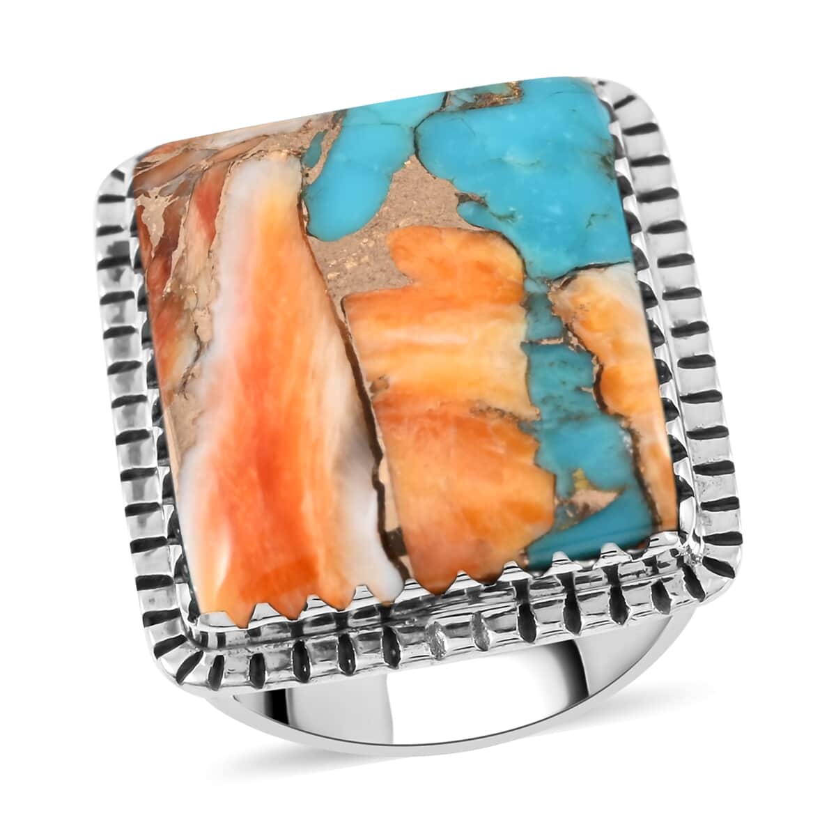 SANTA FE Style Kingman Turquoise Statement Ring in Sterling Silver 9.40 Grams 12.00 ctw image number 0