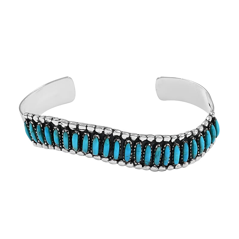Santa Fe Style Kingman Turquoise Cuff Bracelet in Sterling Silver (6.00 In) 8.00 ctw