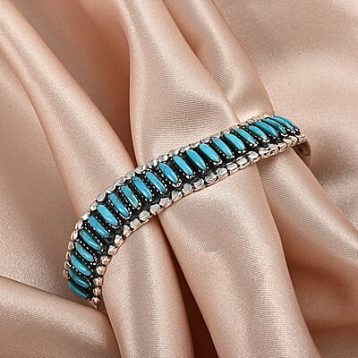 Santa Fe Style Kingman Turquoise Cuff Bracelet in Sterling Silver (6.00 In) 8.00 ctw