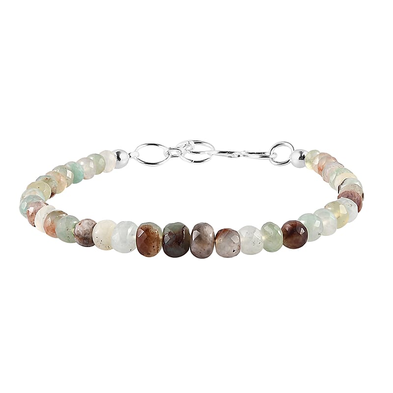 Natural Zimbaprase Beaded Bracelet, Zimbaprase Bracelet, Beads Bracelet, Sterling Silver Bracelet (7.25 In) 33.10 ctw