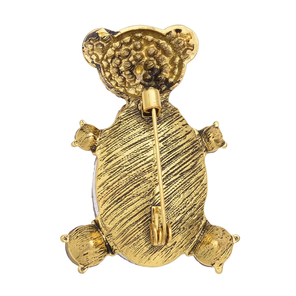 Multi Color Austrian Crystal and Brown Glass Teddy Bear Brooch in Goldtone image number 3