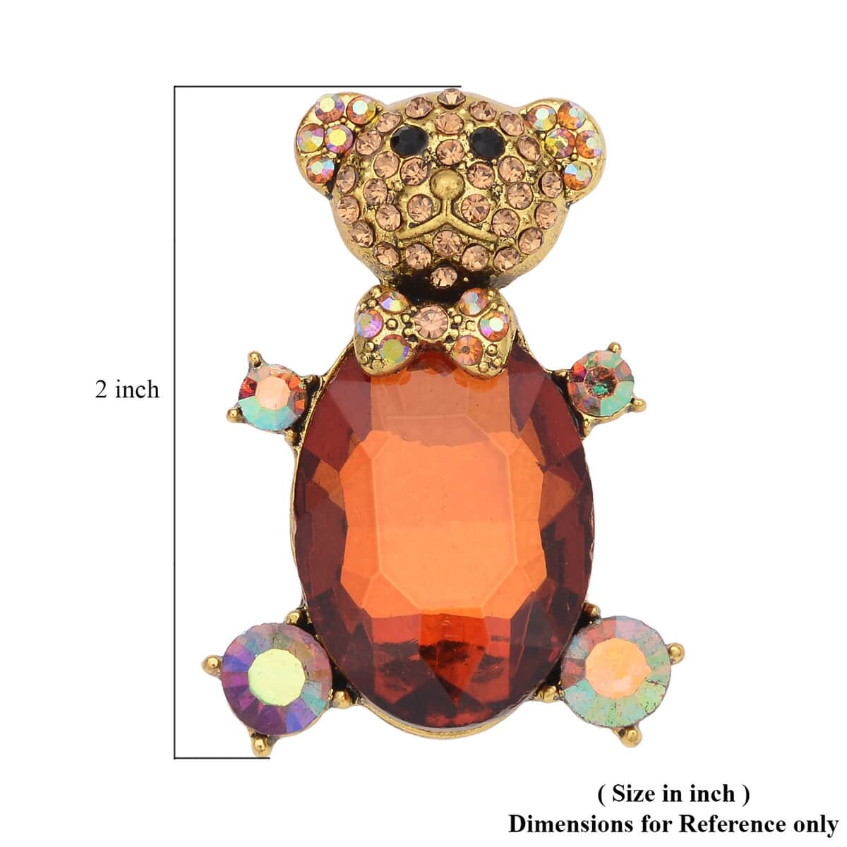 Multi Color Austrian Crystal and Brown Glass Teddy Bear Brooch in Goldtone image number 4