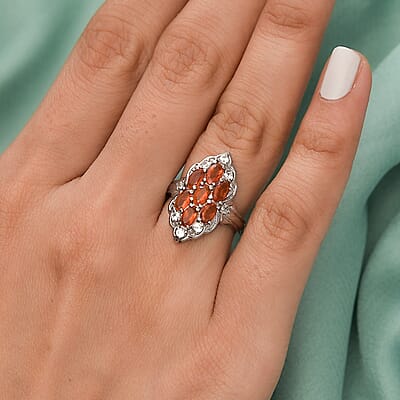 Jalisco Fire Opal and Natural White Zircon Cluster Ring in Stainless Steel (Size 5.0) 1.40 ctw