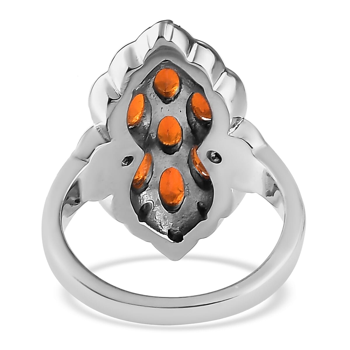 Jalisco Fire Opal and Natural White Zircon Cluster Ring in Stainless Steel (Size 5.0) 1.40 ctw