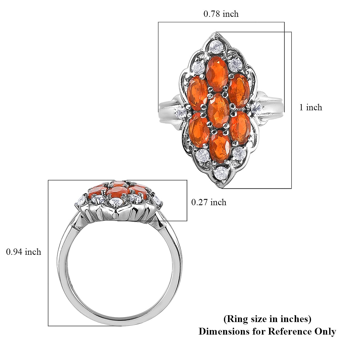 Jalisco Fire Opal and Natural White Zircon Cluster Ring in Stainless Steel (Size 5.0) 1.40 ctw