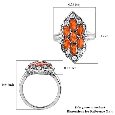 Jalisco Fire Opal and Natural White Zircon Cluster Ring in Stainless Steel (Size 5.0) 1.40 ctw