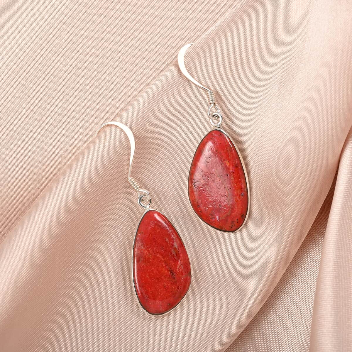 Santa Fe Style Coral Dangle Earrings in Sterling Silver image number 1