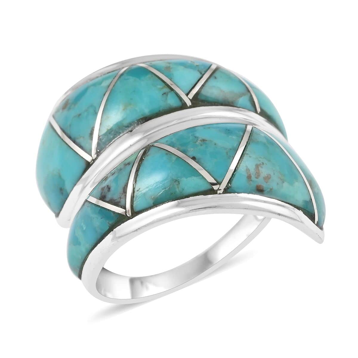 SANTA FE Style Kingman Turquoise Wrap Ring in Sterling Silver 3.85 ctw image number 0