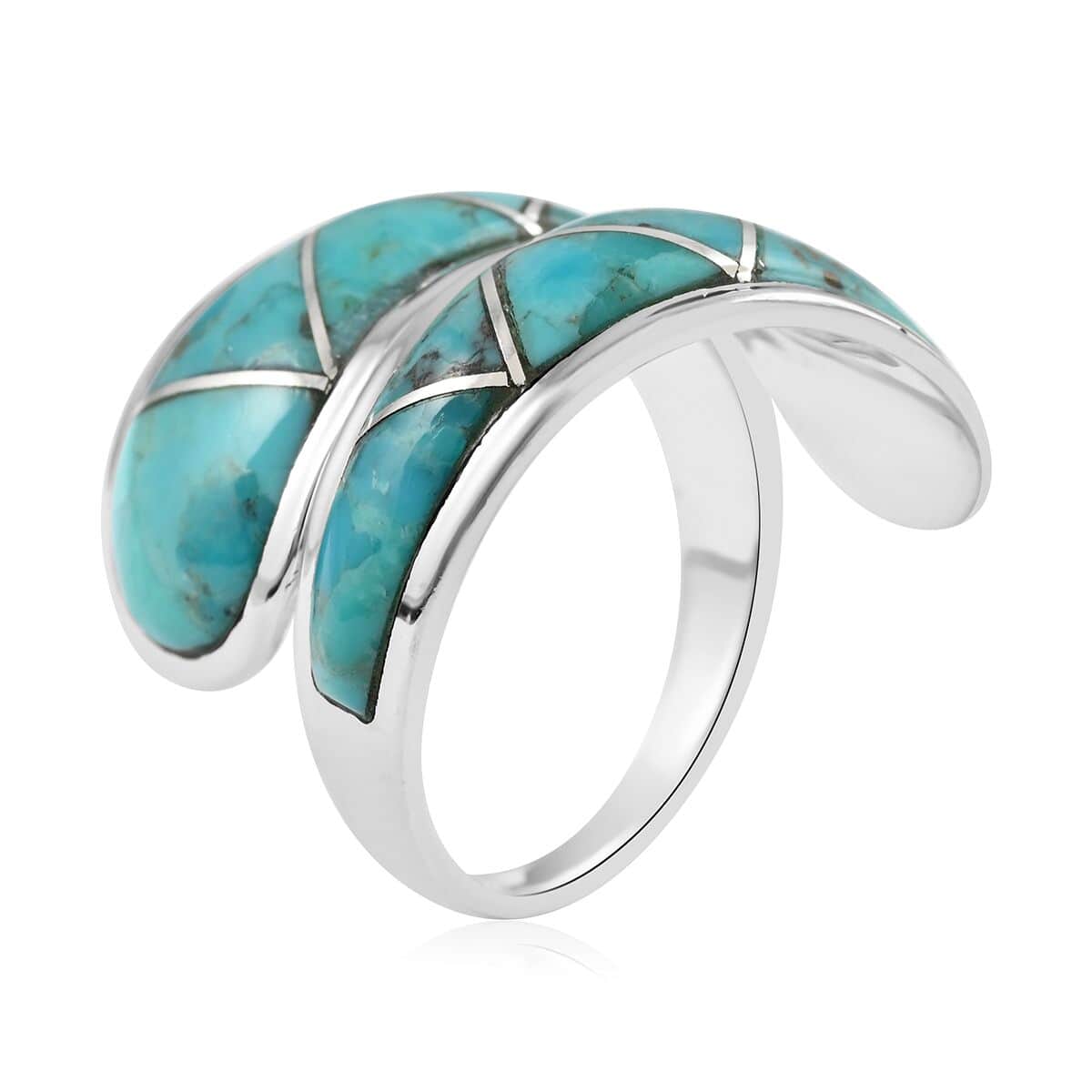 SANTA FE Style Kingman Turquoise Wrap Ring in Sterling Silver 3.85 ctw image number 3