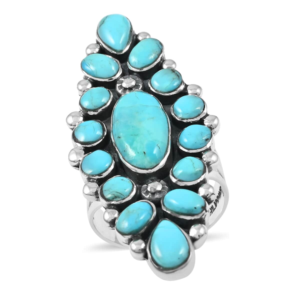 SANTA FE Style Kingman Turquoise Elongated Ring in Sterling Silver 9.35 Grams 1.00 ctw image number 0