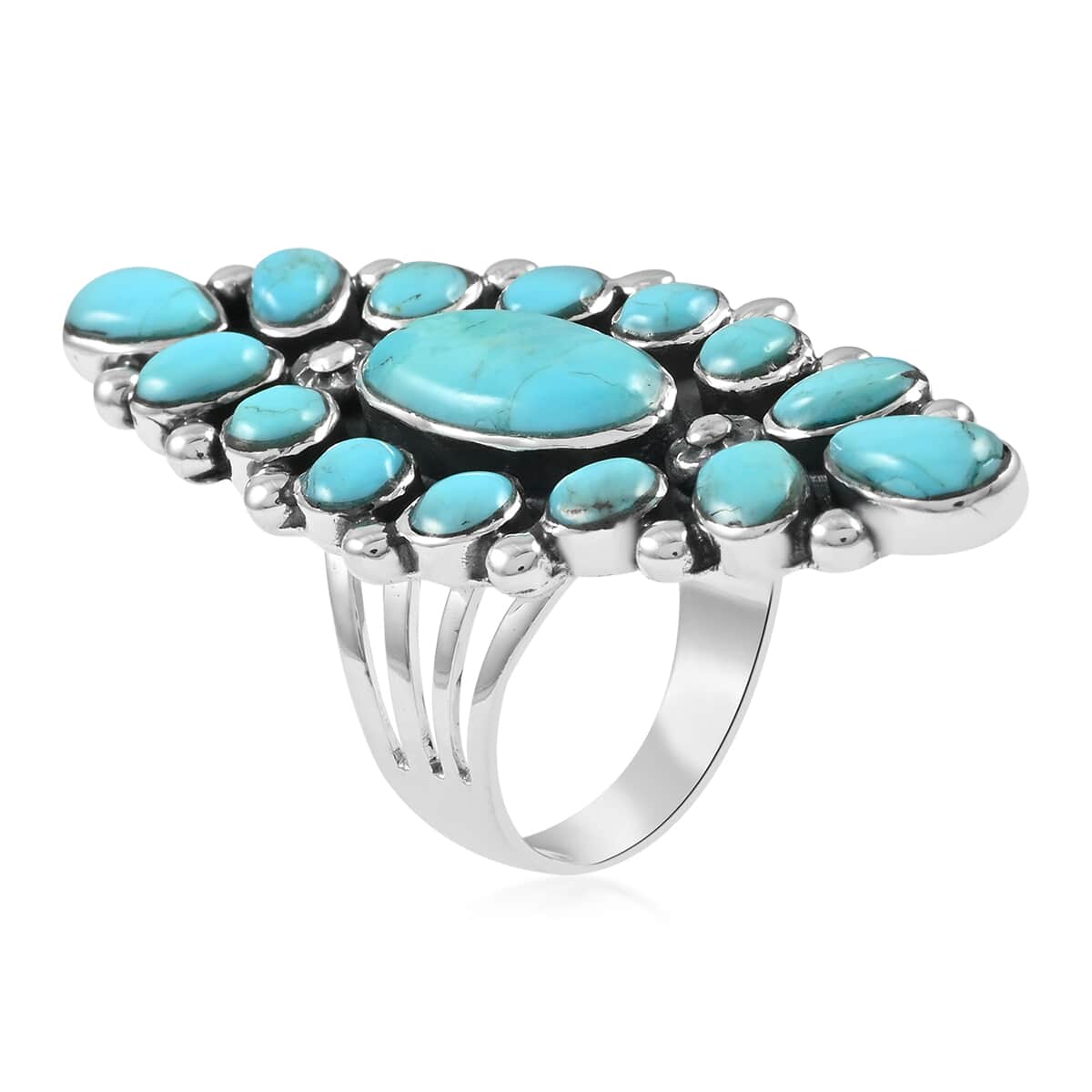 SANTA FE Style Kingman Turquoise Elongated Ring in Sterling Silver 9.35 Grams 1.00 ctw image number 3