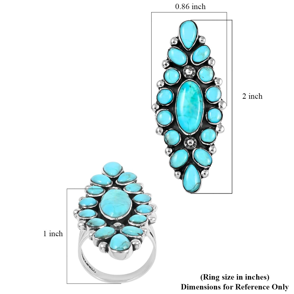 SANTA FE Style Kingman Turquoise Elongated Ring in Sterling Silver 9.35 Grams 1.00 ctw image number 4