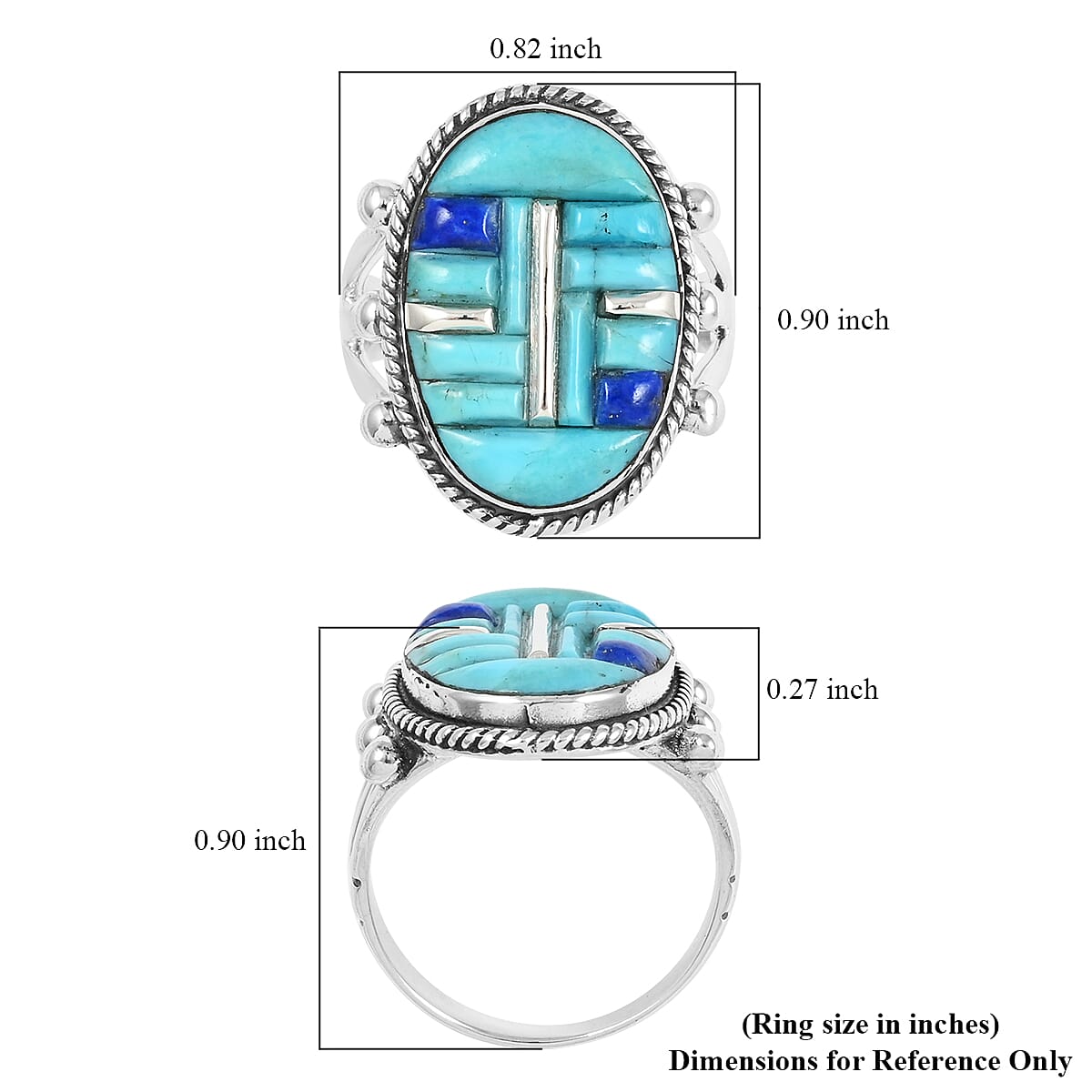SANTA FE Style Kingman Turquoise and Lapis Lazuli Ring in Sterling Silver 7.25 ctw image number 4