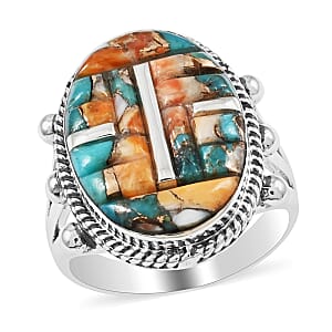 Santa Fe Style Spiny Turquoise Ring in Sterling Silver (Size 7.0) 4.75 ctw