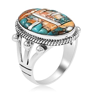 Santa Fe Style Spiny Turquoise Ring in Sterling Silver (Size 7.0) 4.75 ctw