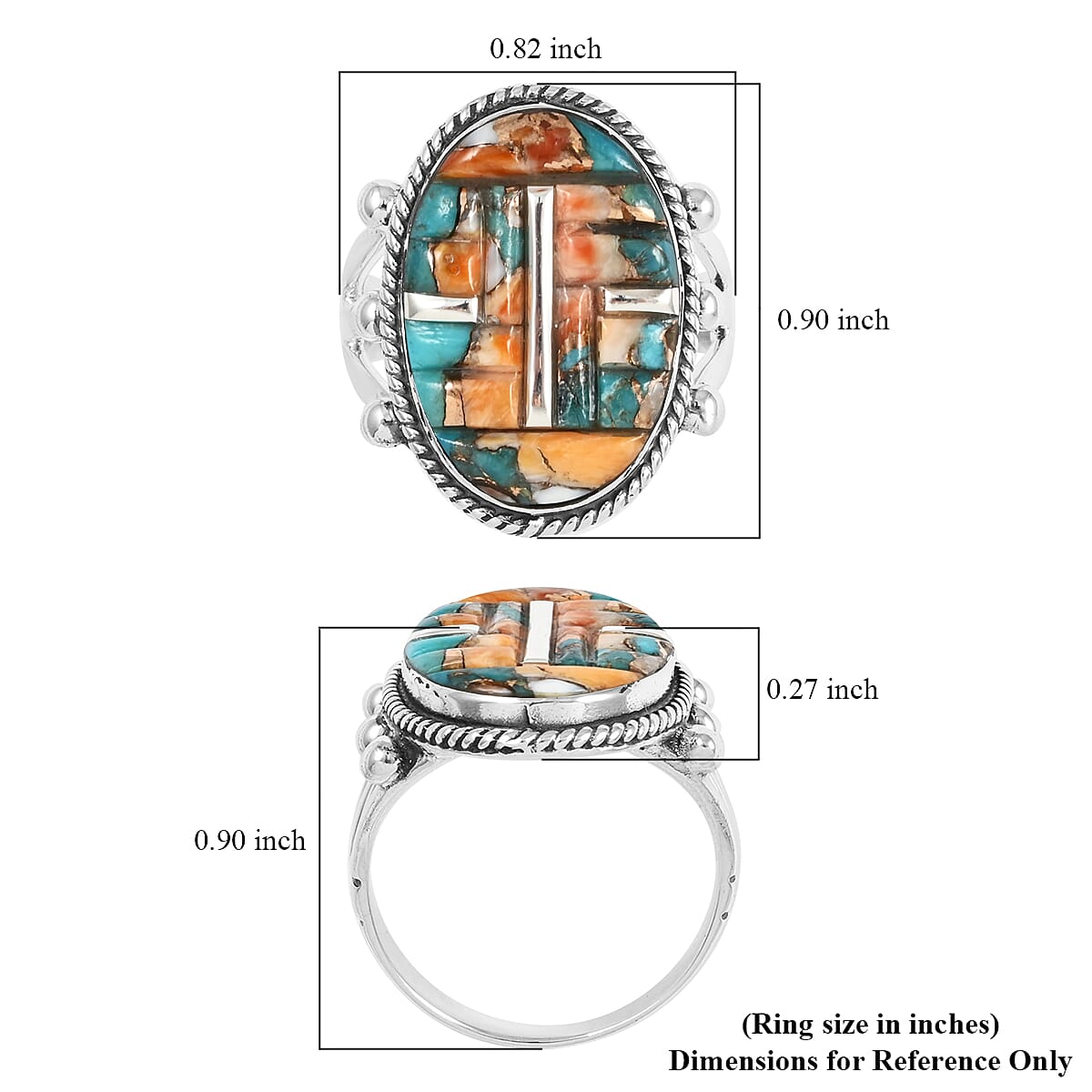 Santa Fe Style Spiny Turquoise Ring in Sterling Silver (Size 7.0) 4.75 ctw image number 4