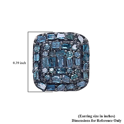 Blue Diamond Stud Earrings in Rhodium and Platinum Over Sterling Silver 0.50 ctw