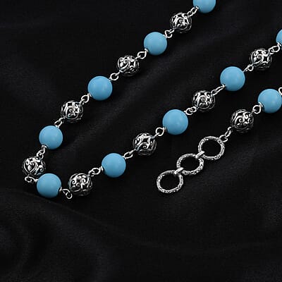 Bali Legacy Constituted Sleeping Beauty Turquoise Toggle Clasp Necklace 20-22 Inches in Sterling Silver 96.30 ctw