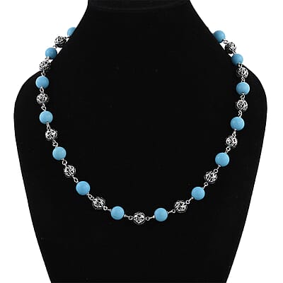 Bali Legacy Constituted Sleeping Beauty Turquoise Toggle Clasp Necklace 20-22 Inches in Sterling Silver 96.30 ctw