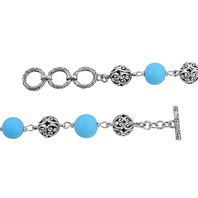 Bali Legacy Constituted Sleeping Beauty Turquoise Toggle Clasp Necklace 20-22 Inches in Sterling Silver 96.30 ctw