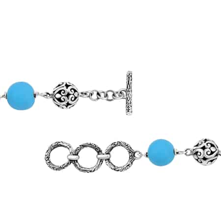 Bali Legacy Constituted Sleeping Beauty Turquoise Toggle Clasp Fleur De Lis Heart Bracelet in Sterling Silver (7.0-8.0In) 32.10 ctw image number 3