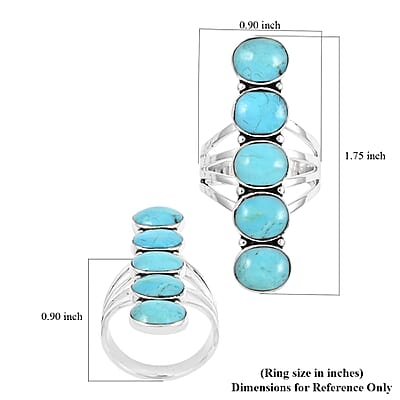 Santa Fe Style Kingman Turquoise 5 Stone Ring in Sterling Silver (Size 10.0) 7.10 Grams 3.00 ctw