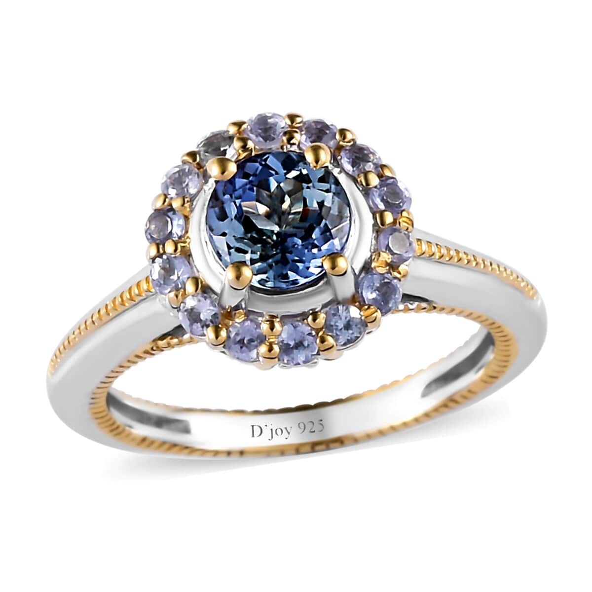 Peacock Tanzanite, Tanzanite and Natural White Zircon Floral Ring in Vermeil Yellow Gold and Platinum Over Sterling Silver 1.60 ctw image number 0