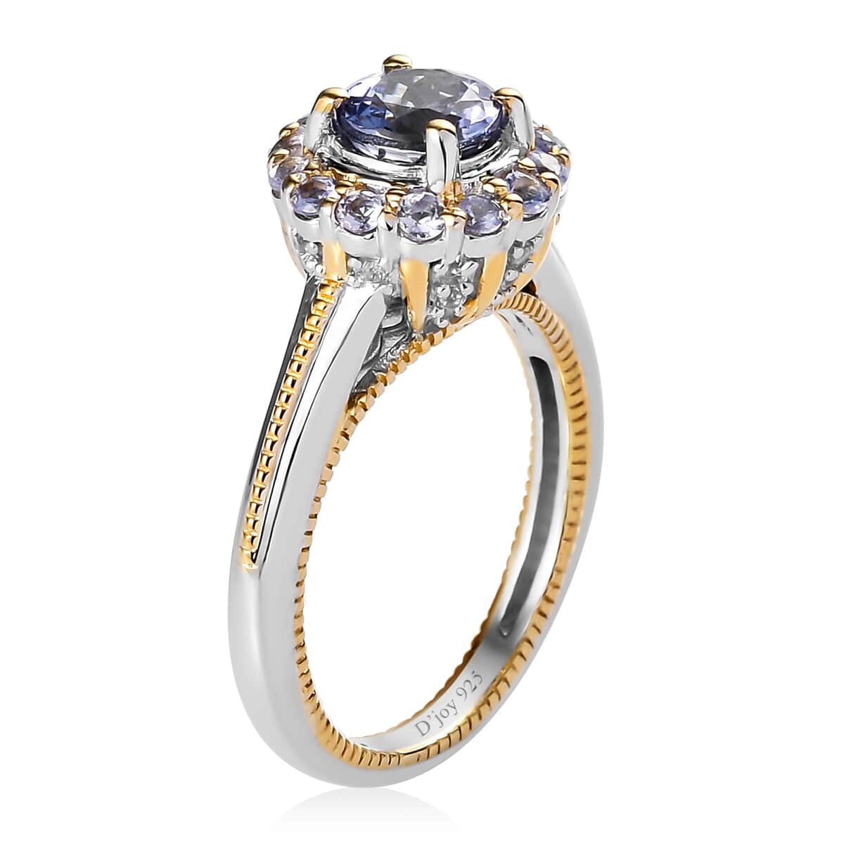 Peacock Tanzanite, Tanzanite and White Zircon Floral Ring in Vermeil Yellow Gold and Platinum Over Sterling Silver (Size 8.0) 1.60 ctw image number 3