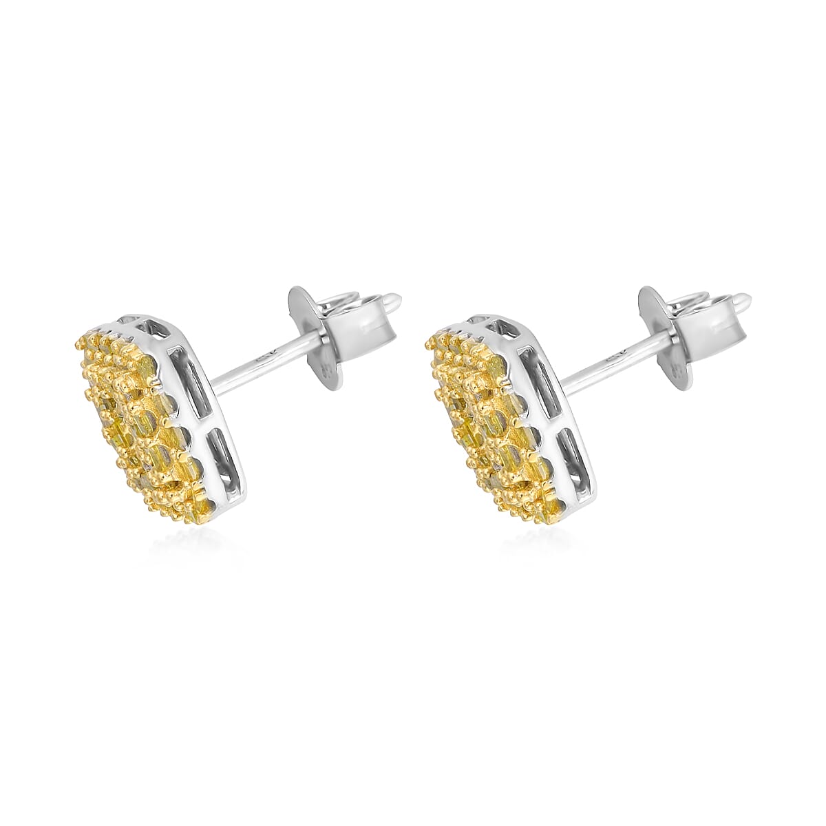 Yellow Diamond Stud Earrings in Rhodium and Platinum Over Sterling Silver 0.50 ctw image number 3