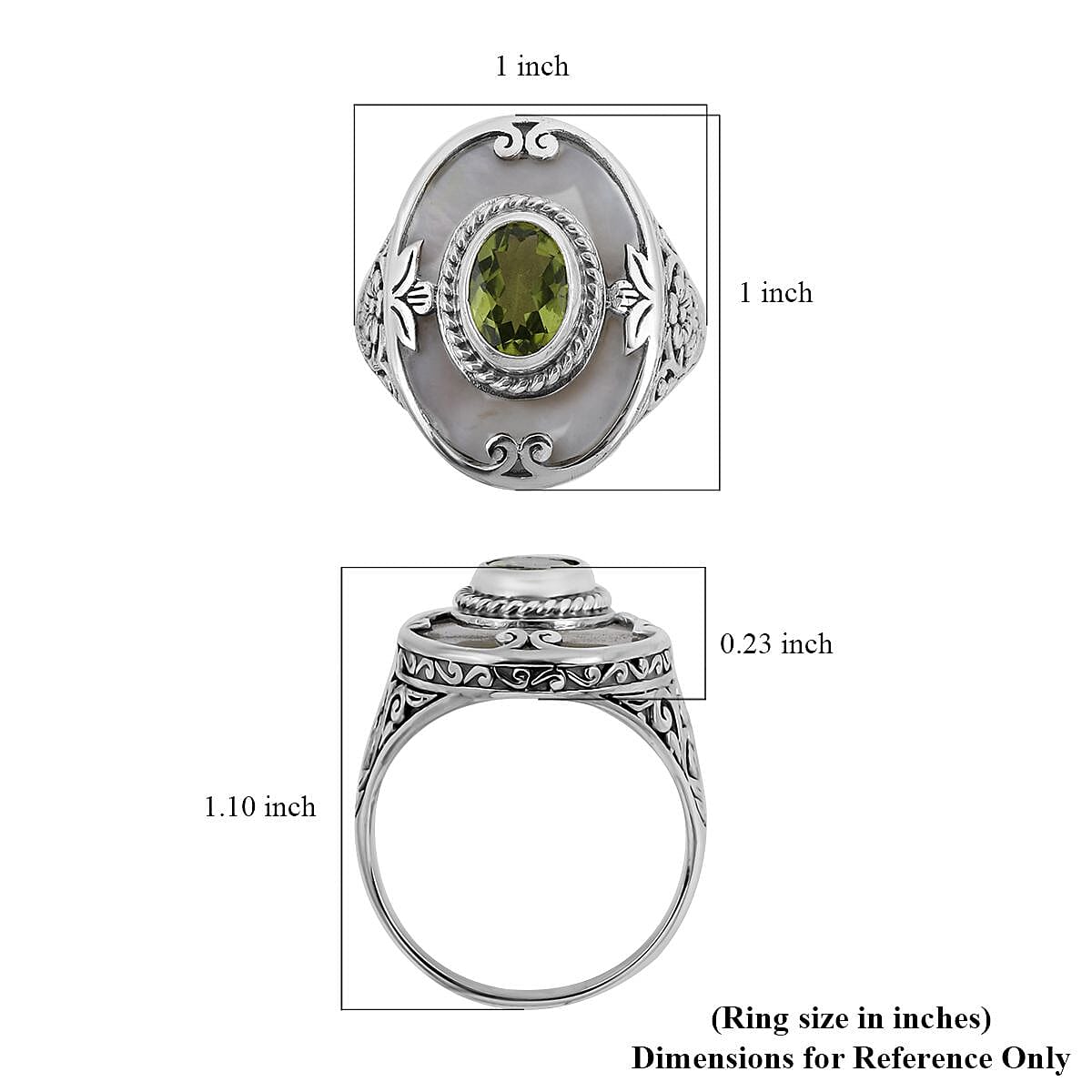 BALI LEGACY AMERICAN Natural Arizona Peridot and Mother Of Pearl Ring in Sterling Silver 8.5 Grams 3.25 ctw image number 5