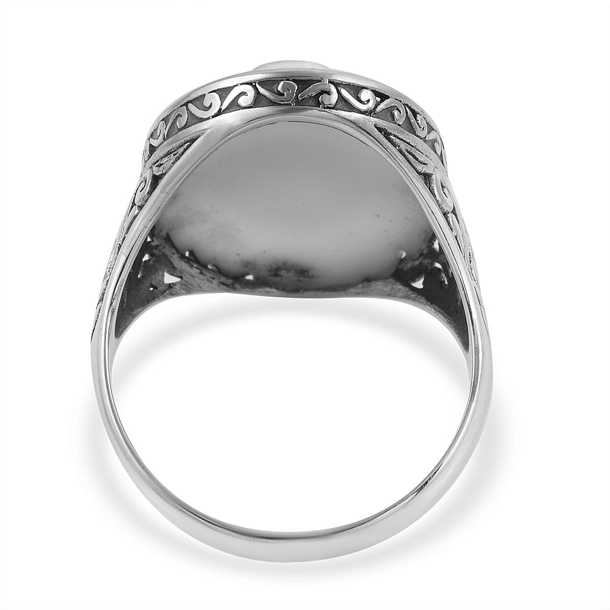 Bali Legacy Arizona Peridot and Mother Of Pearl Ring in Sterling Silver (Size 6.0) 8.5 Grams 3.25 ctw image number 4