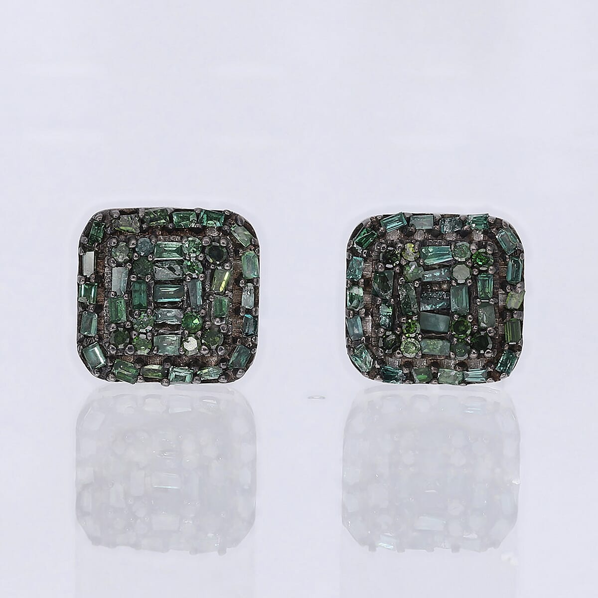 Green Diamond Stud Earrings in Rhodium and Platinum Over Sterling Silver 0.60 ctw image number 1