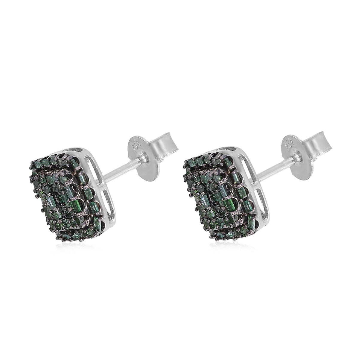 Green Diamond Stud Earrings in Rhodium and Platinum Over Sterling Silver 0.60 ctw image number 3