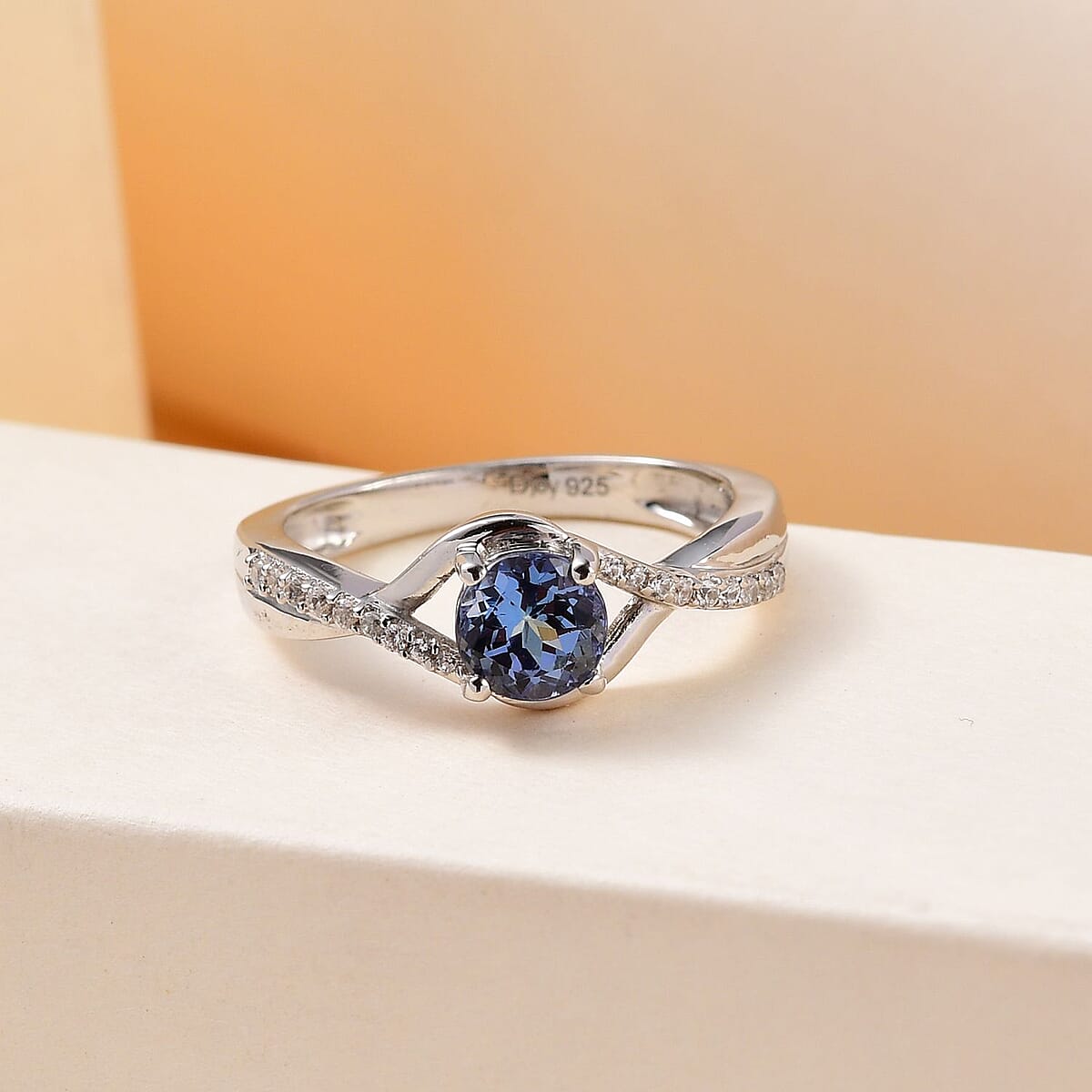 Peacock Tanzanite and Natural White Zircon Infinity Ring in Platinum Over Sterling Silver (Size 8.0) 0.85 ctw image number 1