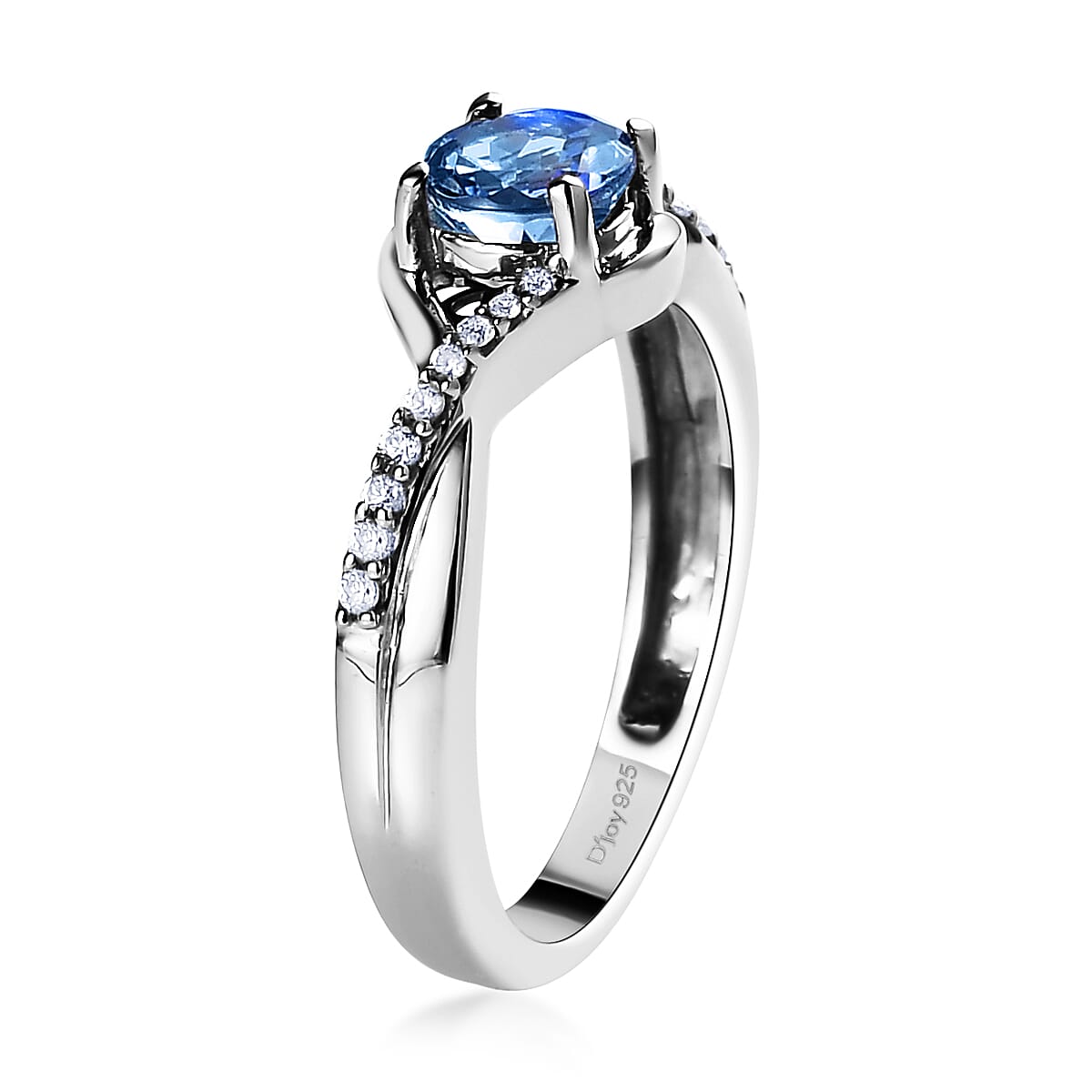 Peacock Tanzanite and Natural White Zircon Infinity Ring in Platinum Over Sterling Silver (Size 8.0) 0.85 ctw image number 3