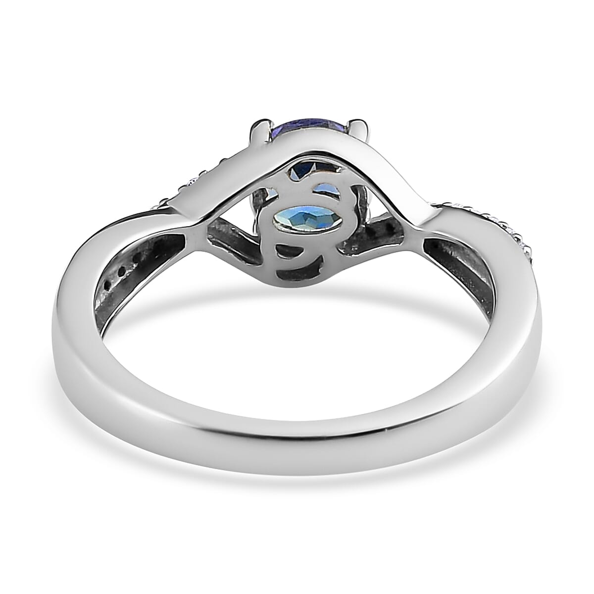 Peacock Tanzanite and Natural White Zircon Infinity Ring in Platinum Over Sterling Silver (Size 8.0) 0.85 ctw image number 4
